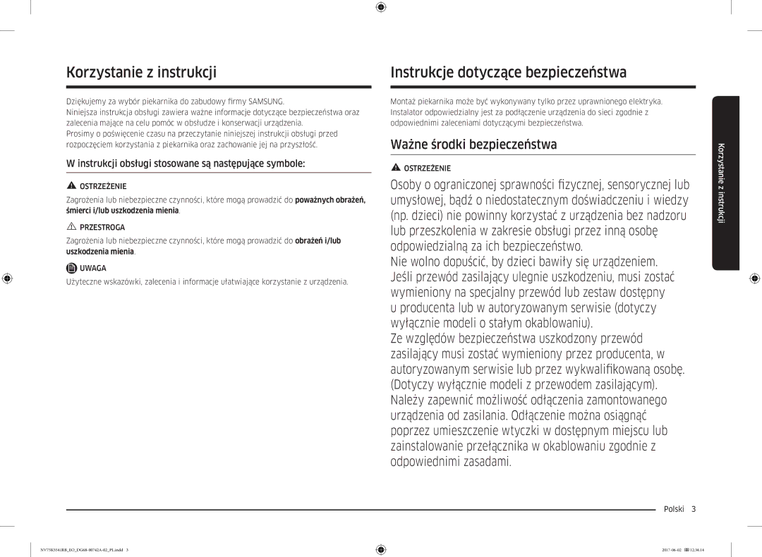 Samsung NV75K5541RS/EO manual Korzystanie z instrukcji, Instrukcje dotyczące bezpieczeństwa, Polski  